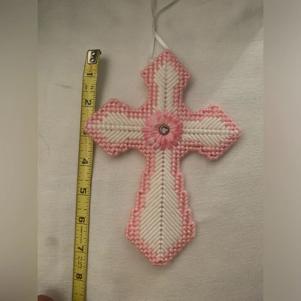Six Handmade Crosses, Plastic Canvas With A Center Flower Embellishment